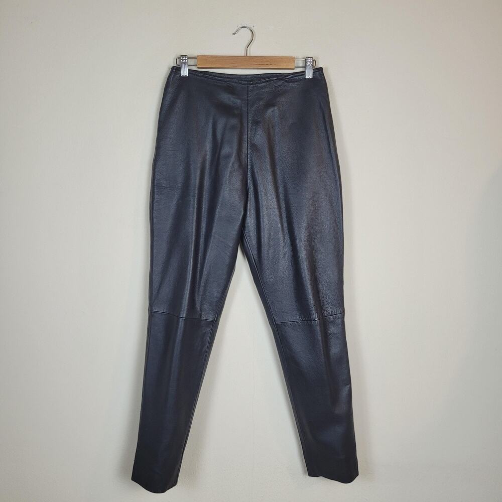 Vintage Harve Benard Pants 6 Black Leather High Rise Tapered Ankle Slit Lined
